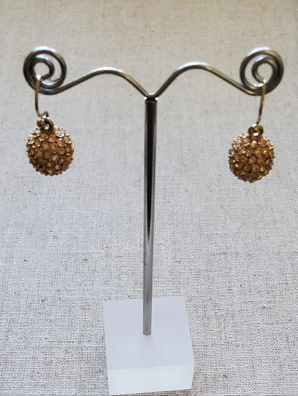 ​Stella & Dot Vintage Gold Tone Soirée Pavé Crystal Ball Hook Drop Earrings